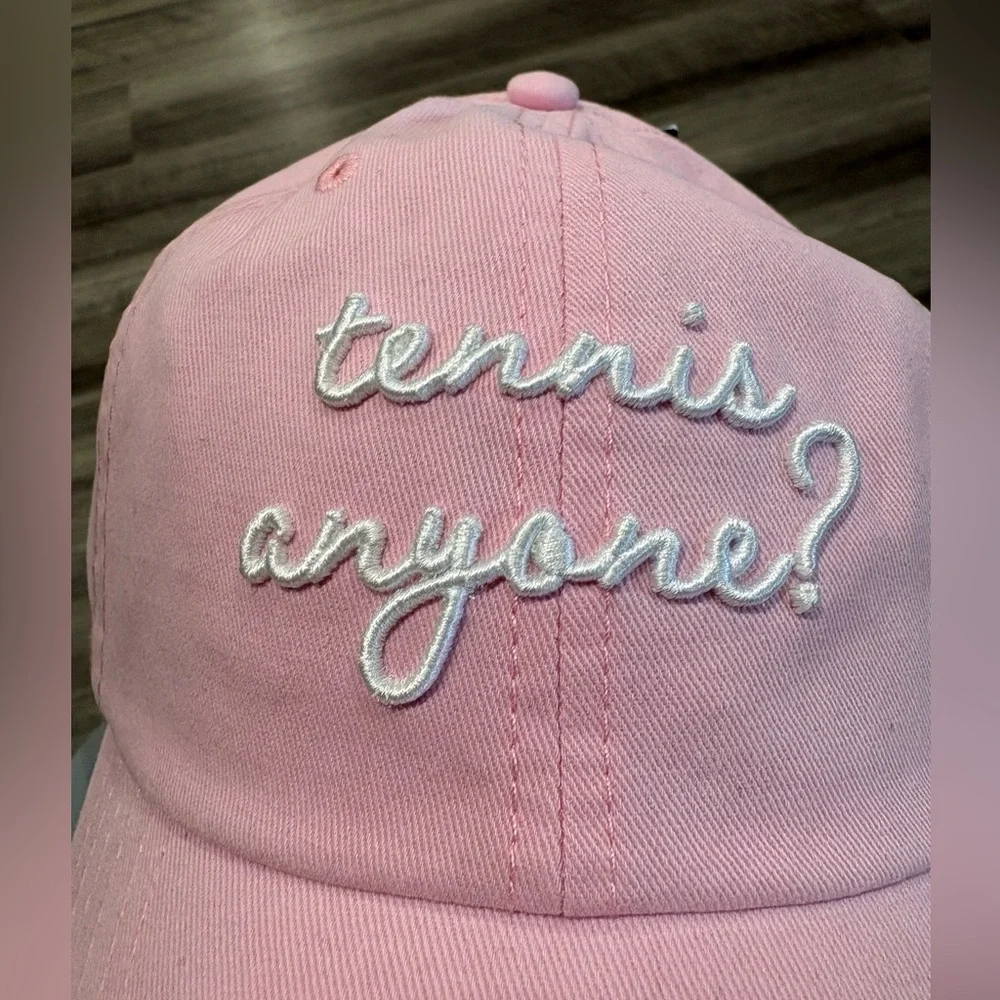 Ame & Lulu Triple Play Hat Pink “Tennis Anyone?” Adjustable Cotton Baseball Cap